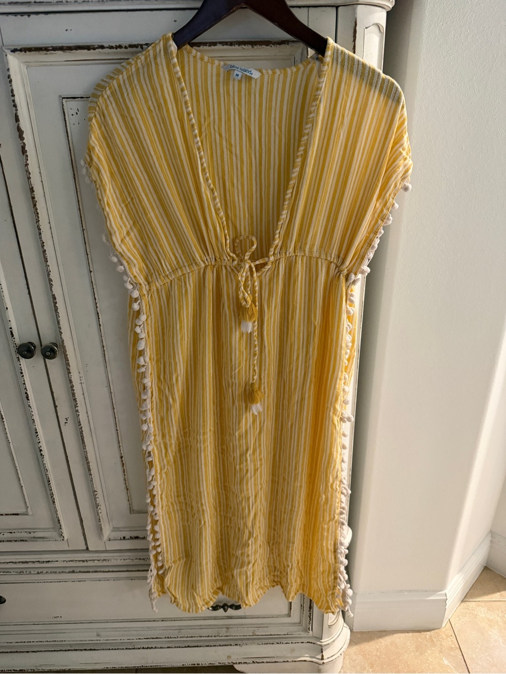 blue island Yellow and White Striped Cover-Up